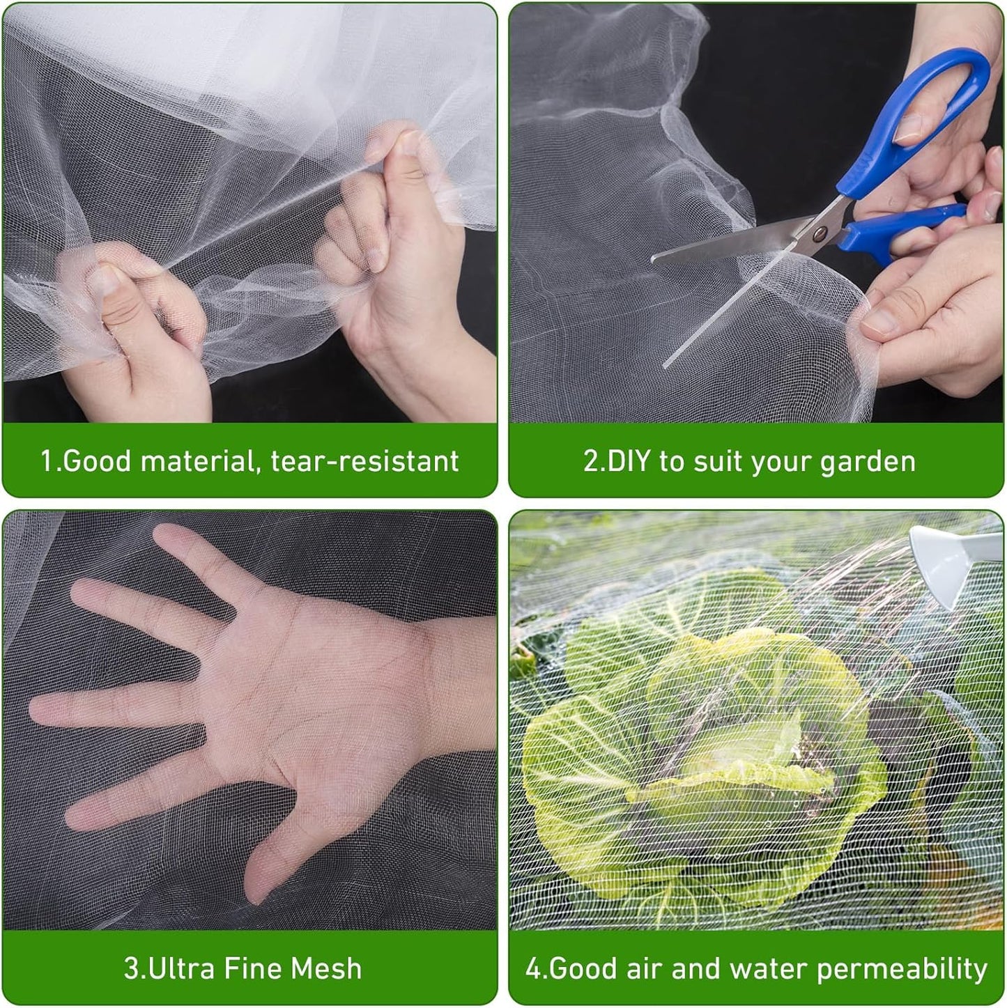 Insect Fine Mesh Netting Barrier Garden Protection with 10 Flexible Hoops - White