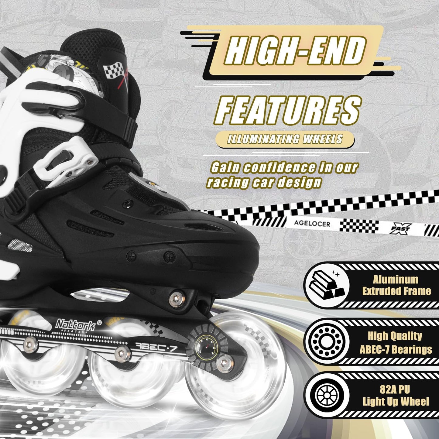 Kids Adjustable Inline Skates with Light-Up Wheels – Black & Green