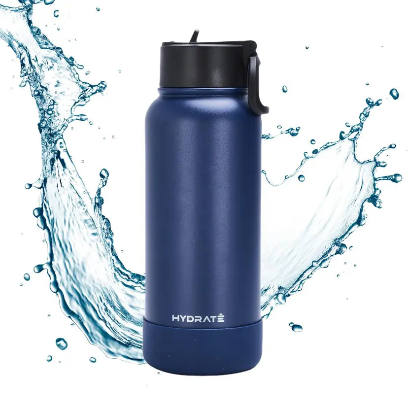 HYDRATE 500ml Stainless Steel Insulated Water Bottle with Straw - Blue