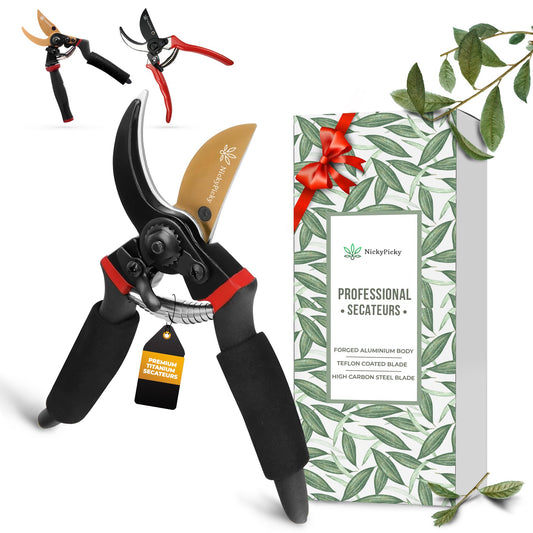 NickyPicky Heavy Duty Garden Secateurs – Titanium Blade, Ergonomic Grip