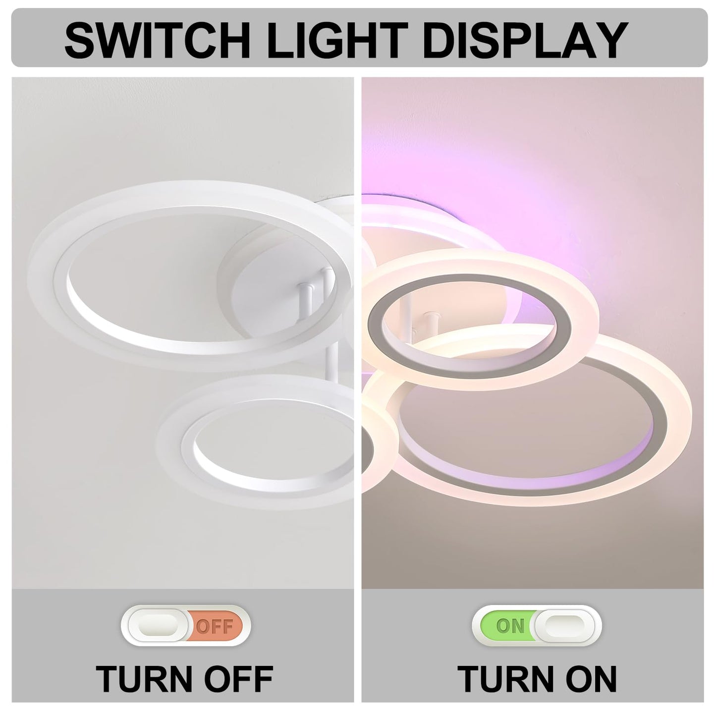 LuFun Modern 4-Ring LED Ceiling Light, Dimmable 3000-6000K with Remote (White)