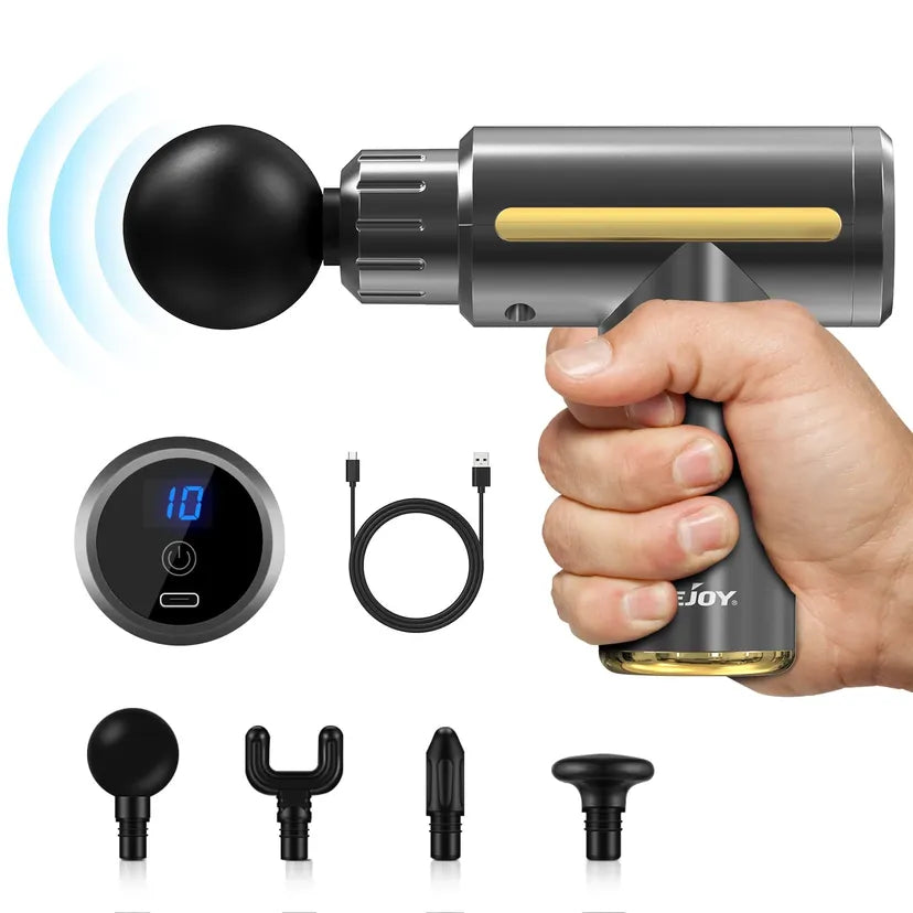 Massage Gun Deep Tissue 10-Speed USB Rechargeable Mini Percussion Massager - Grey