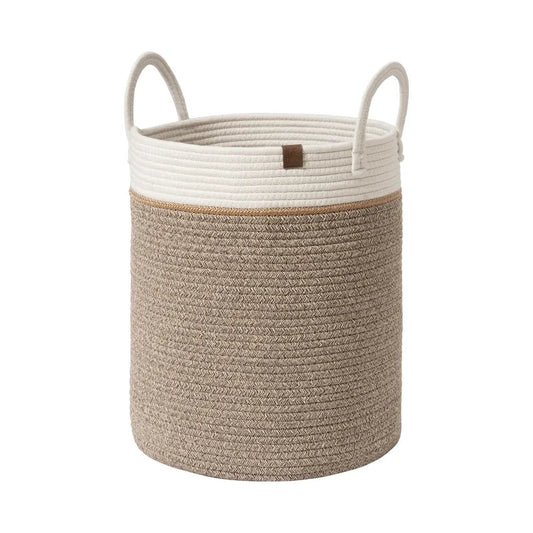 La Jolíe Muse 40L Cotton Rope Storage Basket with Handles, Mocha (40x36cm)