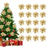 Gold Glitter Poinsettia Xmas Flowers – 20pcs w/ Clips