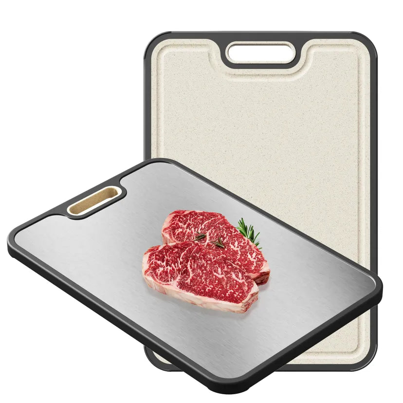 Double Sided 304 Stainless Steel Wheat Straw Cutting Board Non Slip Dishwasher Safe
