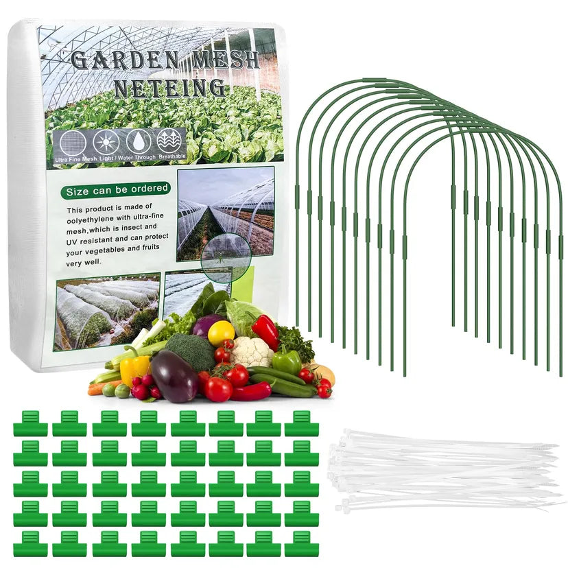 Insect Fine Mesh Netting Barrier Garden Protection with 10 Flexible Hoops - White