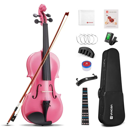 Vangoa 4/4 Full-Size Pink Acoustic Violin Beginner Set