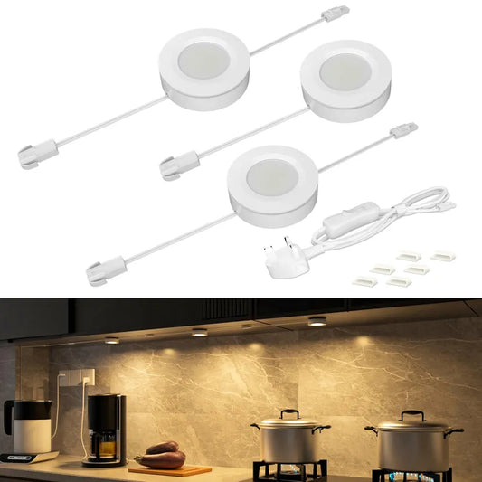 WOBANE Under Cupboard LED Puck Lights, Linkable Kit with UK Plug & Switch