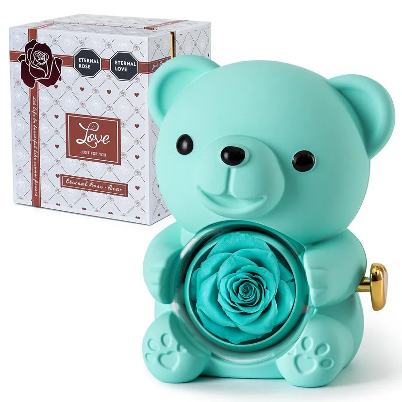Ariceleo Romantic Teddy Bear Gift with Preserved Rose & Heart Necklace (Light