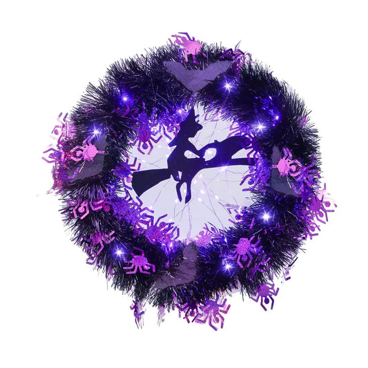 Halloween Witch Wreath with Lights – 16 inch / 40 cm
