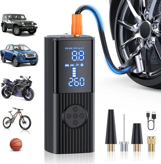 Cordless Tyre Inflator 8000mAh Air Compressor, 180 PSI Dual Display, LED Light