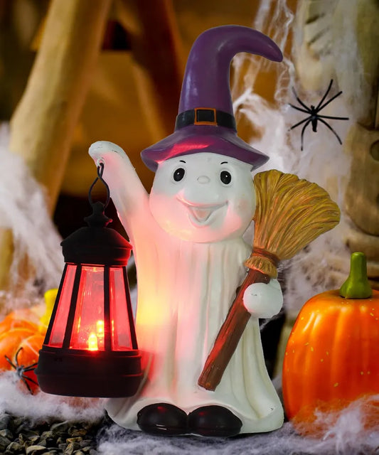Solar Halloween Ghost Garden Statue with LED Lantern