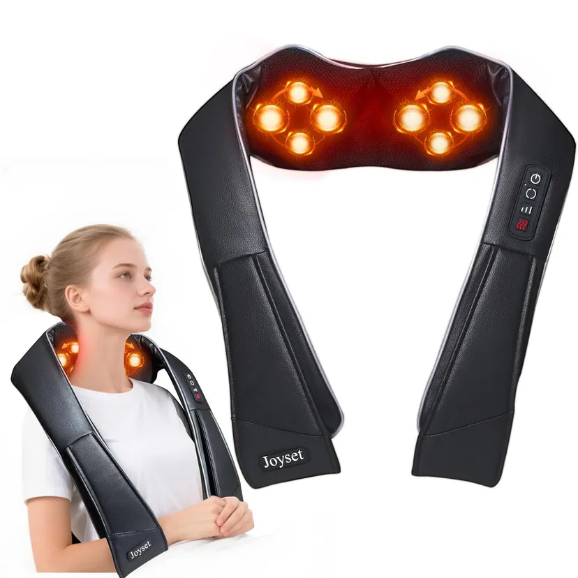 Joyset Neck & Back Massager with Heat – 3D Deep Tissue Kneading (Black)