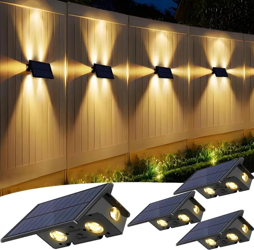 Solar Fence Lights Outdoor, 4 Pack, Warm White & RGB Colour Modes, IP65