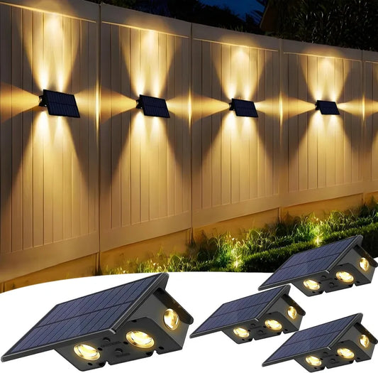 Solar Fence Lights Outdoor, 4 Pack, Warm White & RGB Colour Modes, IP65