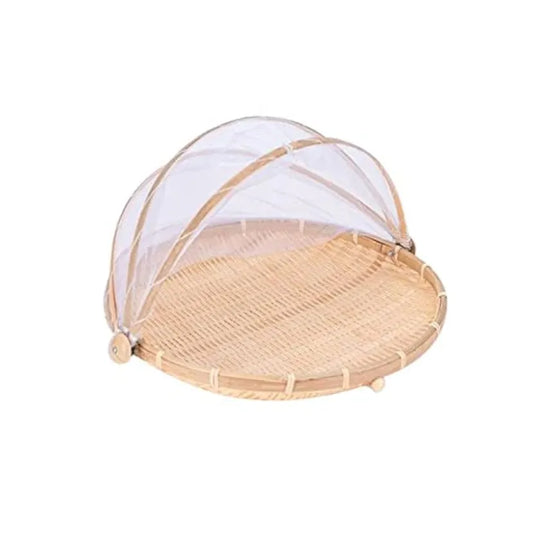 Bamboo Food Tent Basket with Lid, Round Cover for Bread & Fruit
