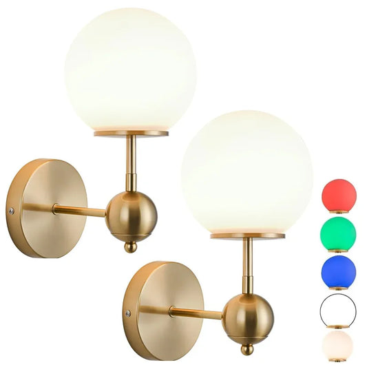 Battery Operated Wall Sconces Set of 2, Wireless RGB Wall Lights (Gold)