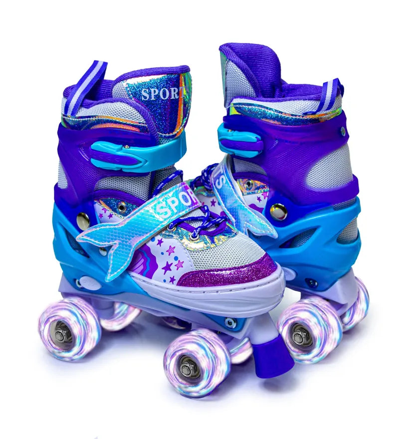 Kids Adjustable Roller Skates with LED Wheels - Mermaid Design