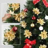 Gold Glitter Poinsettia Xmas Flowers – 20pcs w/ Clips