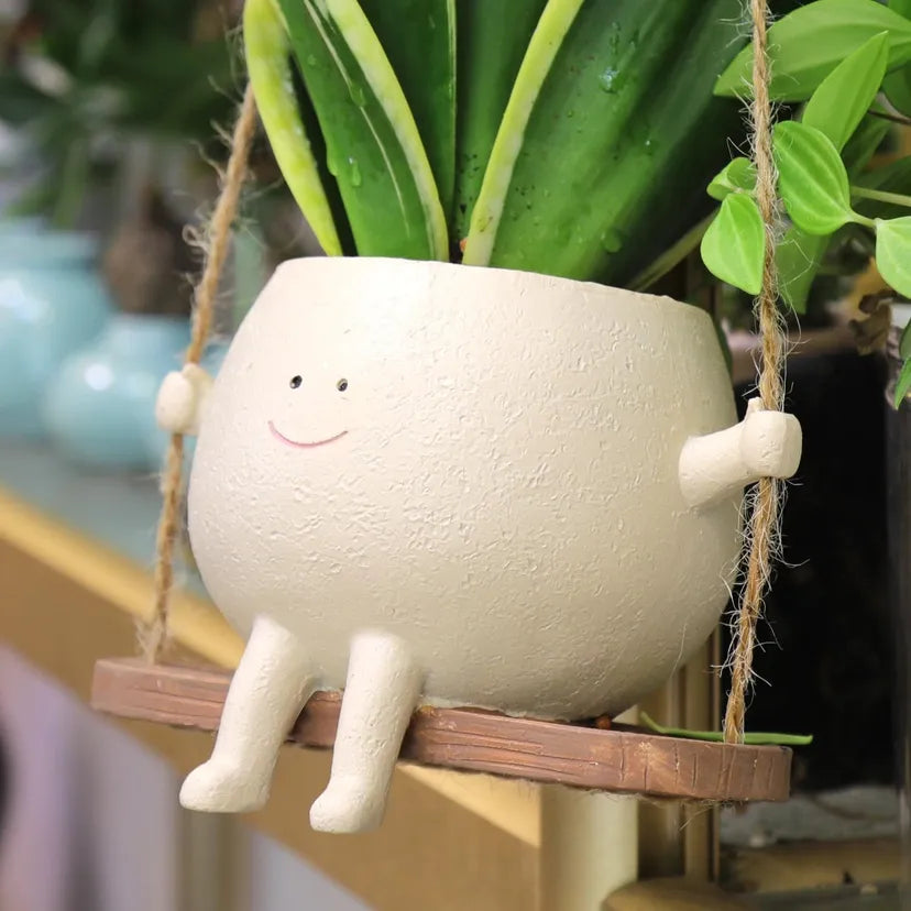 Azazaza Swing Face Planter Pot 7.4 In Cute Resin Hanging Succulent Pot Decor