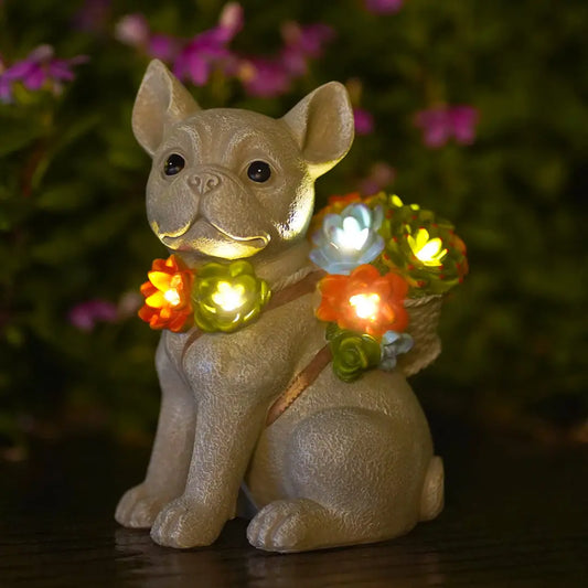 Goodeco Solar Dog Garden Statue with Succulent & 7 LED Lights 19.5 cm Outdoor Décor