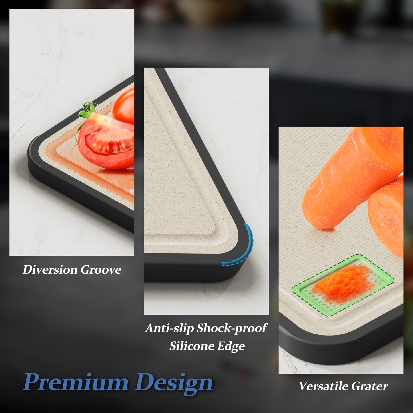 Double Sided 304 Stainless Steel Wheat Straw Cutting Board Non Slip Dishwasher Safe