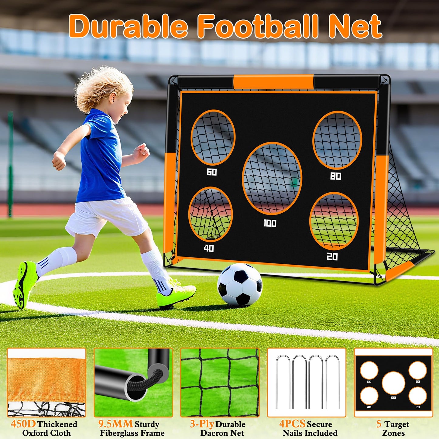 Gofady 2-in-1 Kids Football Goal & Training Net with Targets