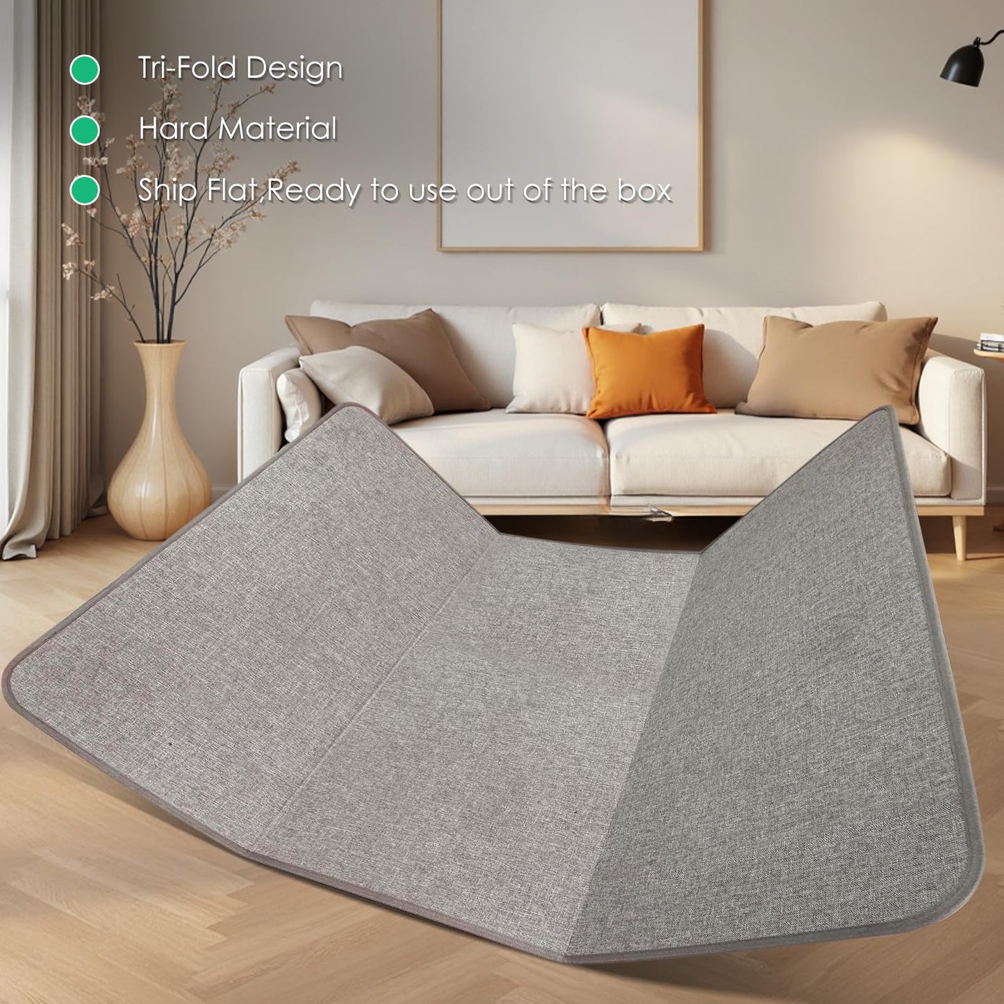 Kuyal Heavy Duty Office Chair Mat for Hardwood, Tri-Fold 36" x 48" (Light Grey)