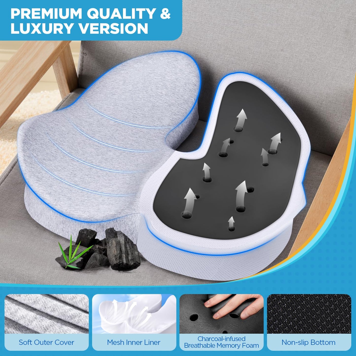 Memory Foam Seat Cushion for Office & Car – Tailbone, Sciatica & Back Pain Relief Pillow