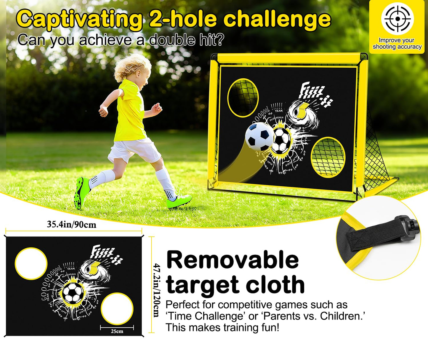 2-in-1 Kids Football Goal Training Net Foldable with Targets - Orange