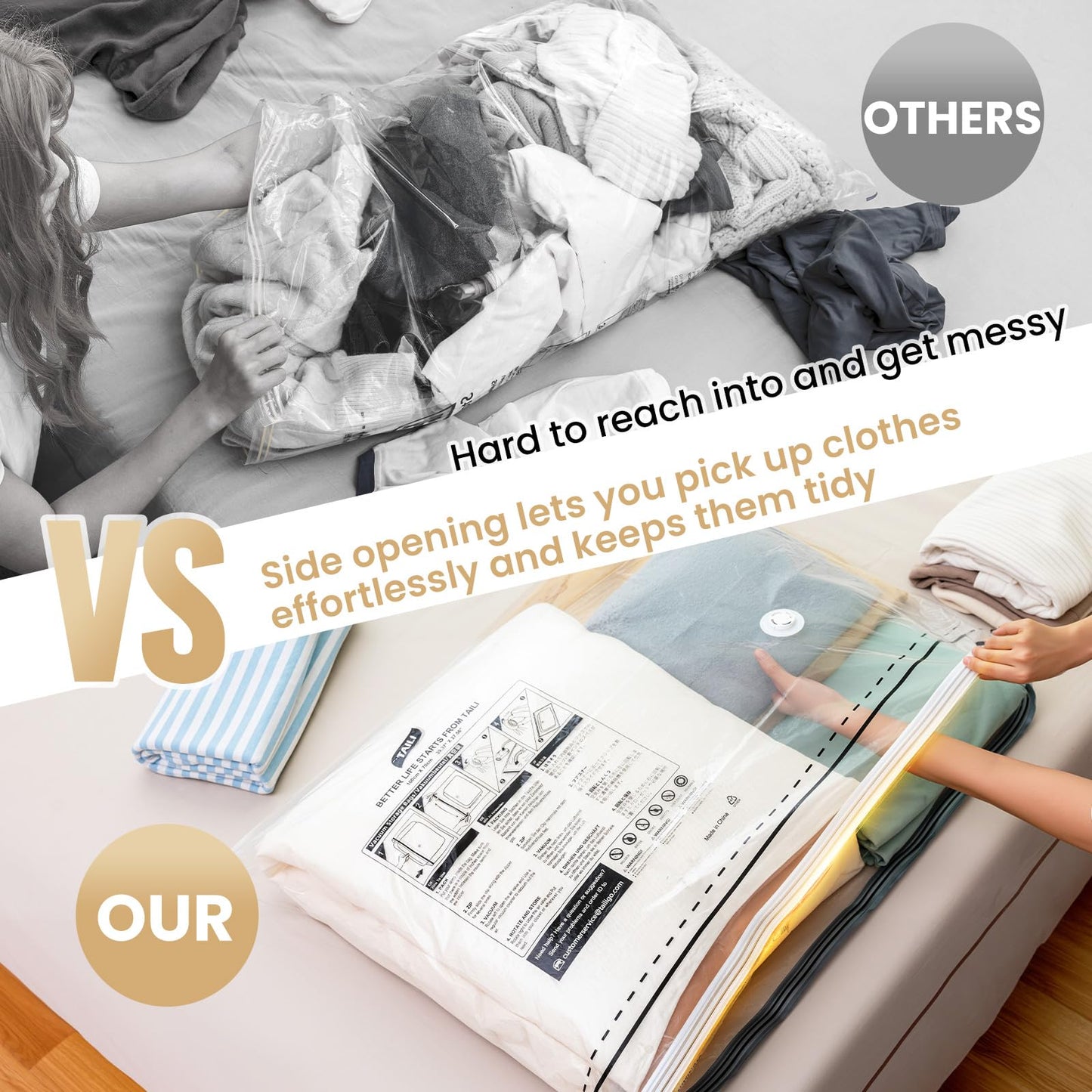 Vacuum Storage Bags 4 Pack (2 Large + 2 XL) Reusable Space Saver Long Zip