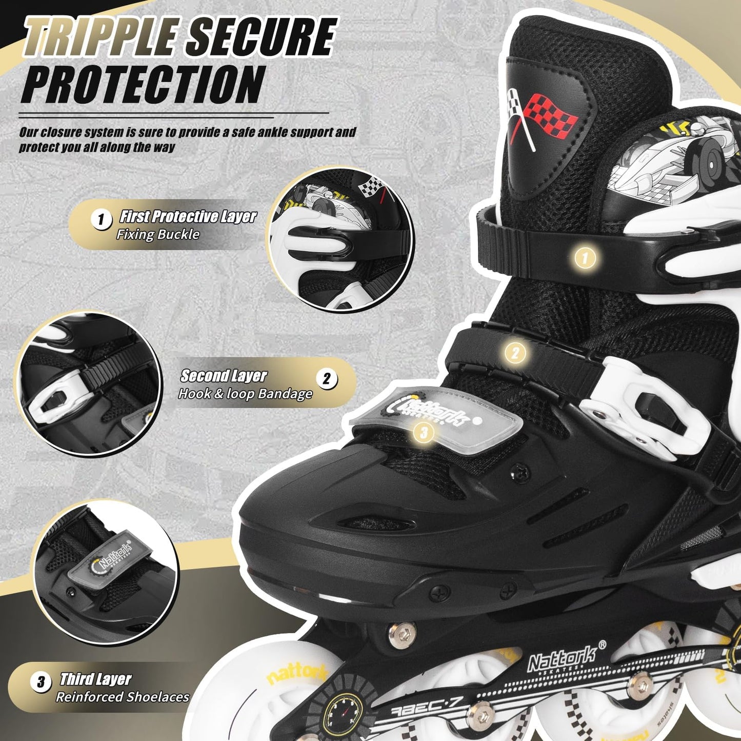 Kids Adjustable Inline Skates with Light-Up Wheels – Black & Green