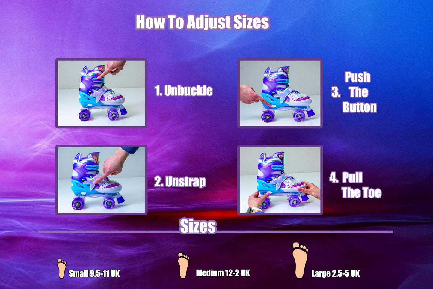 Kids Adjustable Roller Skates with LED Wheels - Mermaid Design