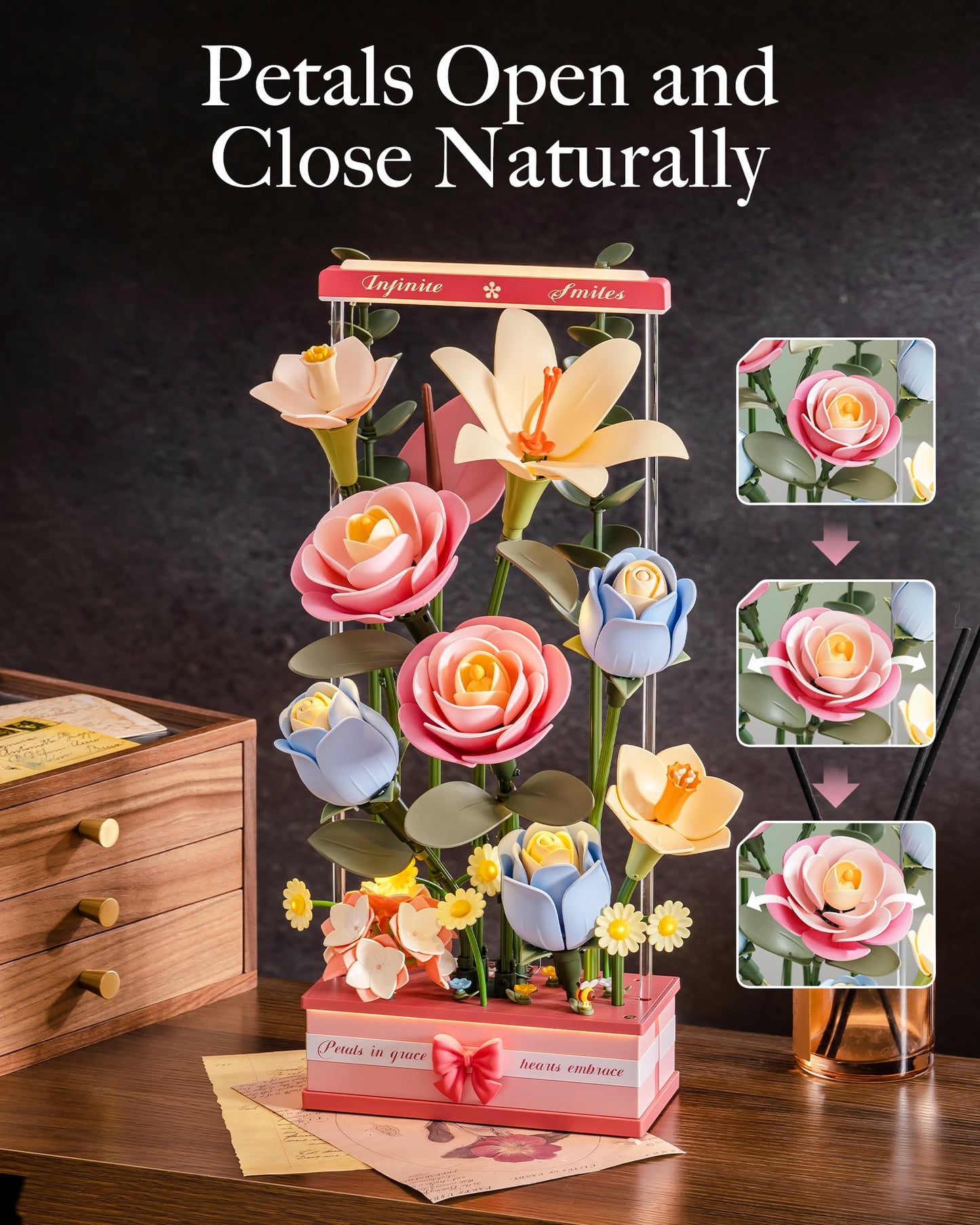 ROKR 3D Flower Building Kit with Light & Electric Bloom Effect (AF01D)