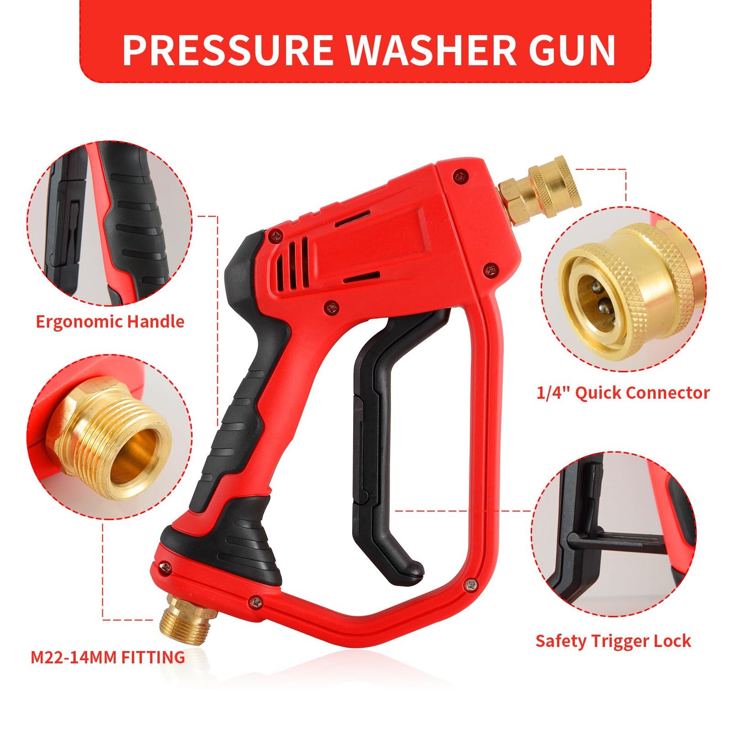 4000PSI High Pressure Washer Gun with 5 Nozzle Tips M22 14mm Connector