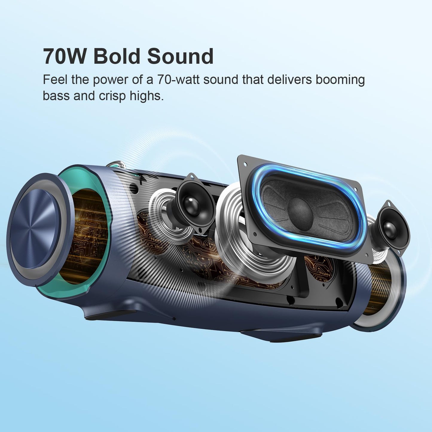Wireless Bluetooth Speaker 70W Loud Sound Extra Bass 24H Playtime IPX6