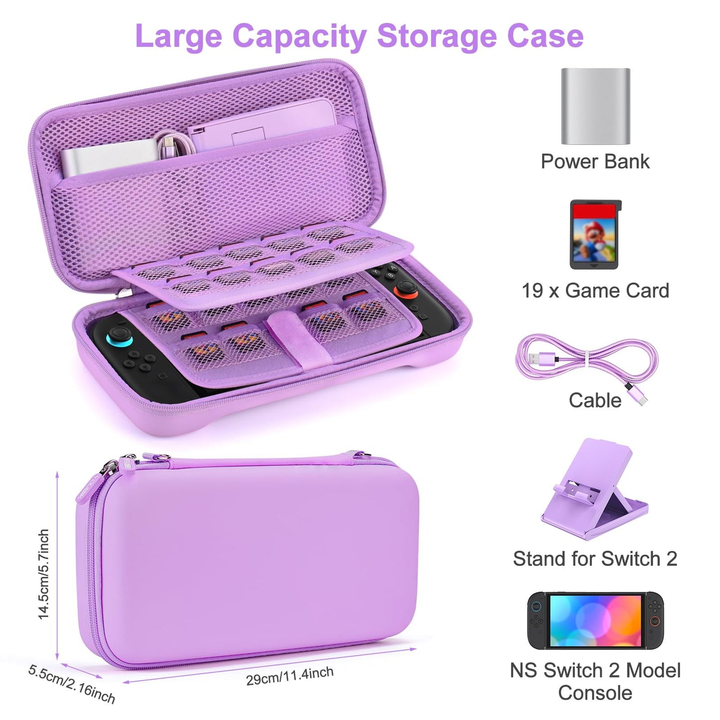 Nintendo Switch 2 Carry Case 19 Game Slots Shoulder Strap Hard Travel Bag