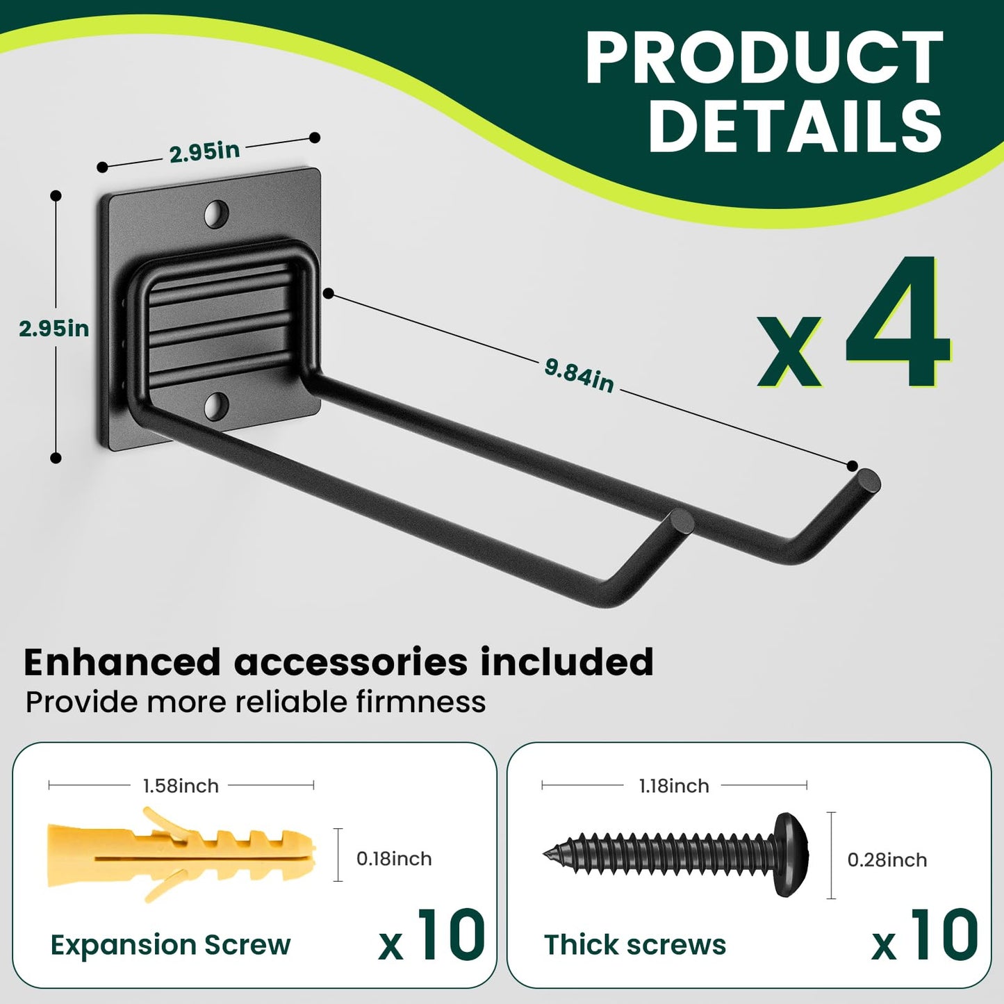 Wall-Mounted Garage Storage Hooks (4 Pack)