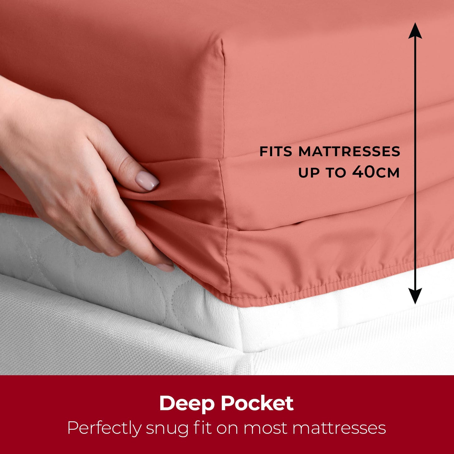 Mellanni Super King Fitted Sheet (Coral) – Soft Microfibre, 40 cm Extra Deep (180×200 cm)