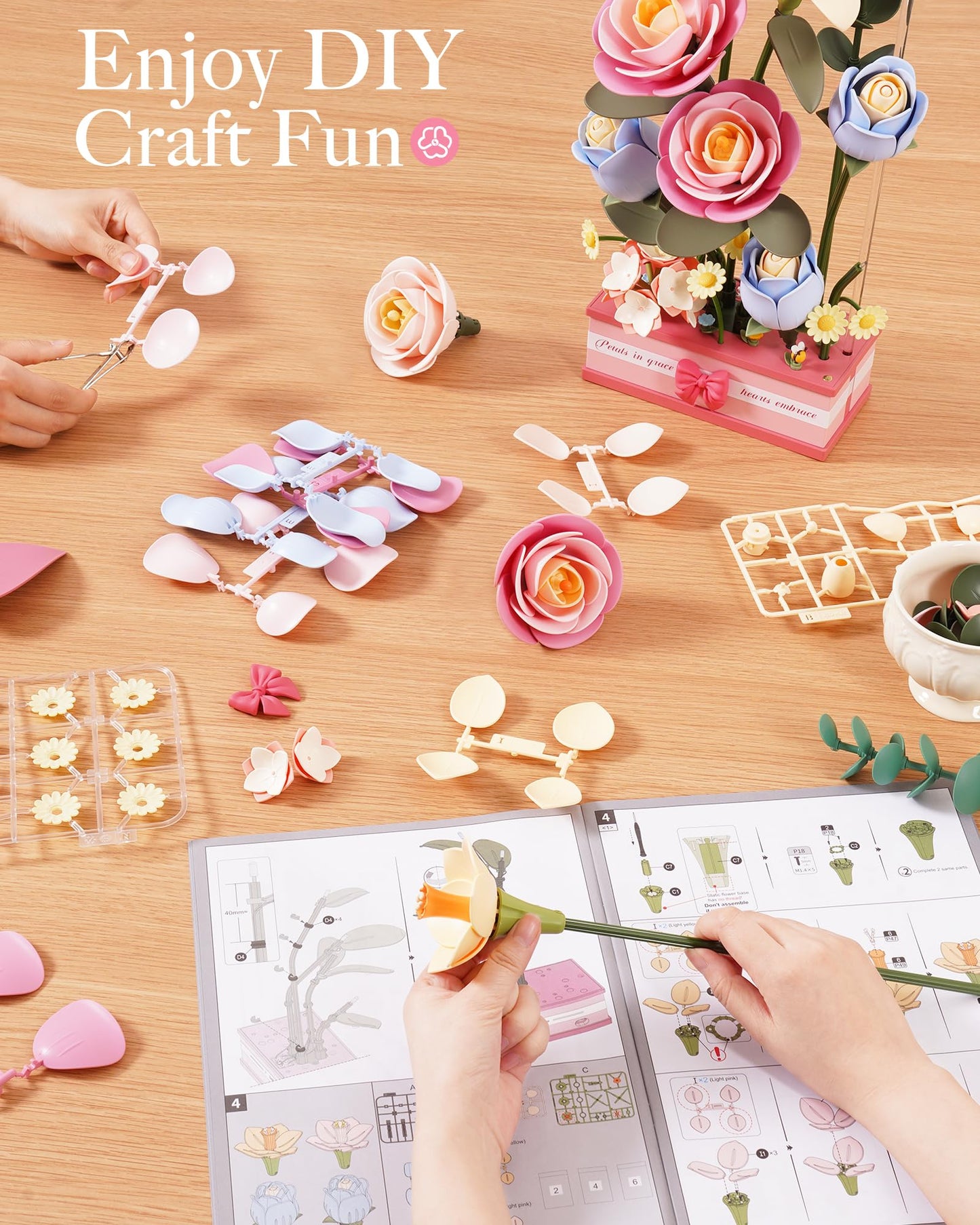 ROKR 3D Flower Building Kit with Light & Electric Bloom Effect (AF01D)