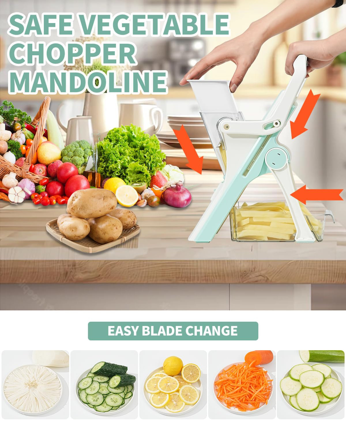 Enleber 6-in-1 Mandoline Slicer & Vegetable Chopper (White)