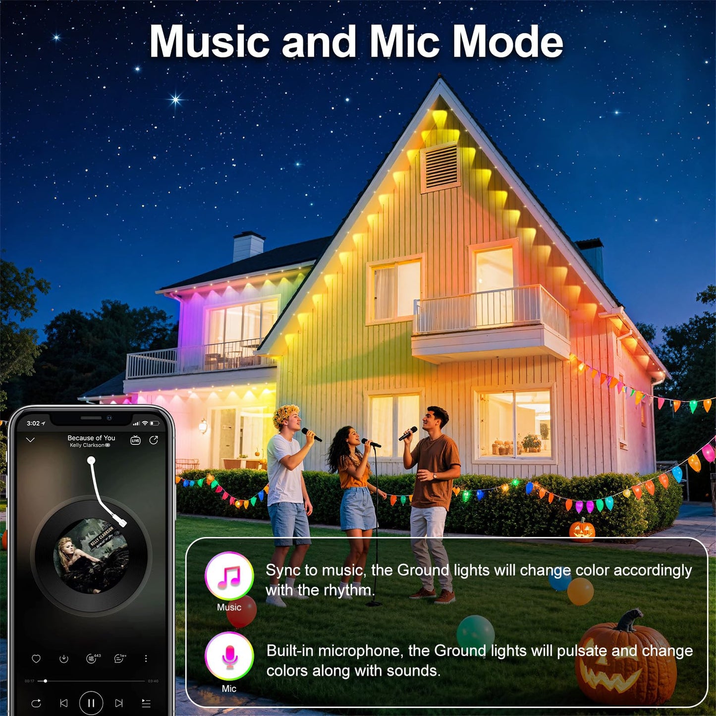Permanent Outdoor Eaves Lights RGB App Remote Waterproof 45M LED