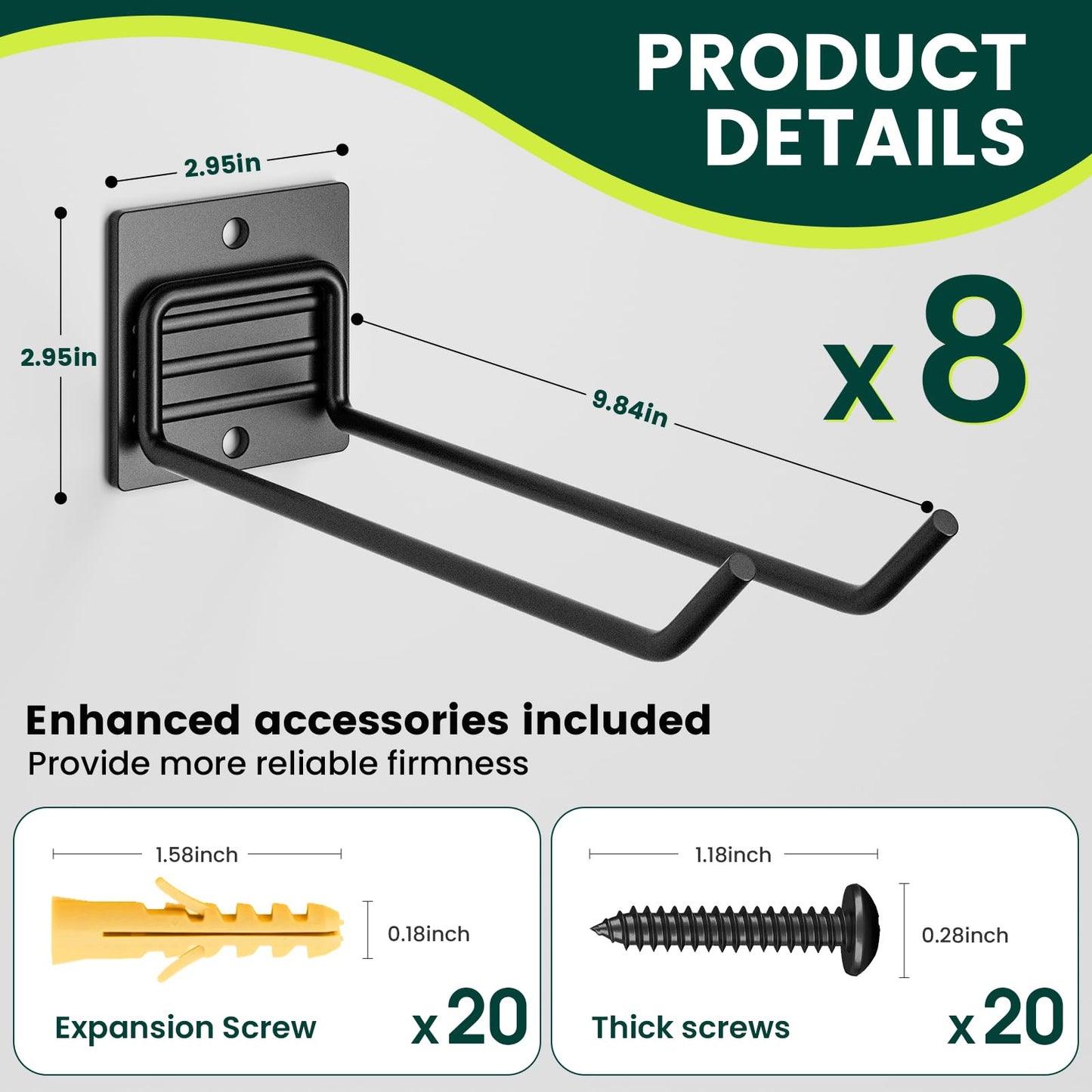 Wall-Mounted Garage Storage Hooks (8 Pack)