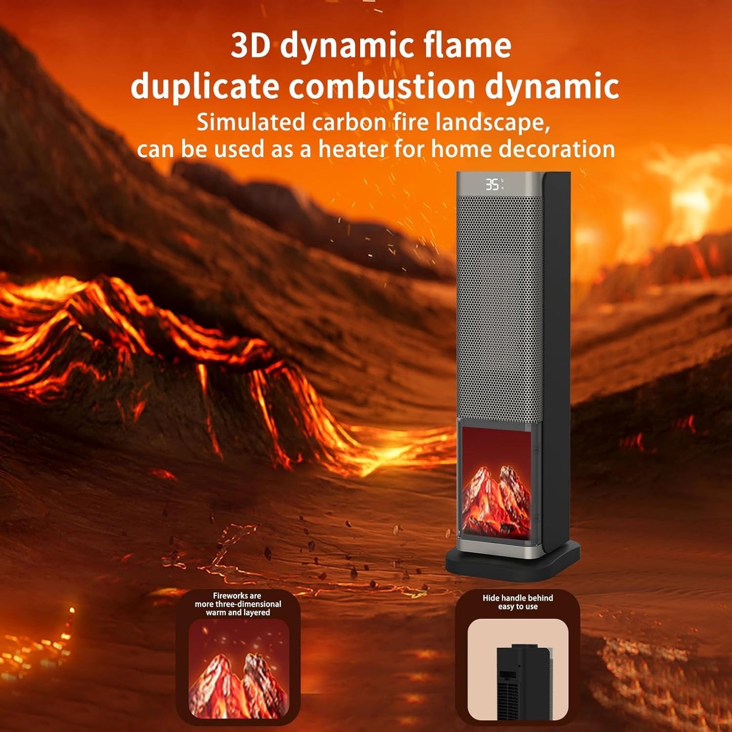 Electric Space Heater 2000W Remote Oscillating Flame ECO Portable