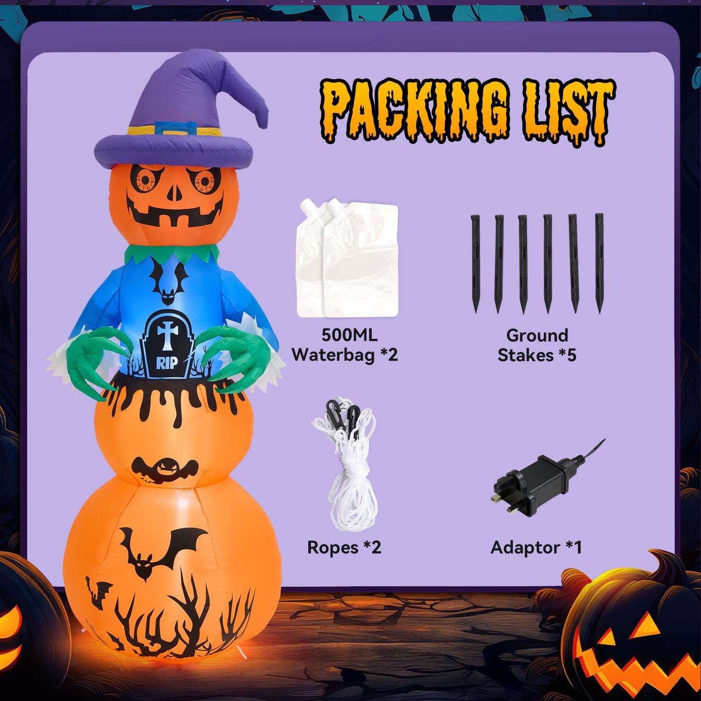 Halloween Inflatable Zombie Ghost 6ft Outdoor Decoration LED 12V Blower