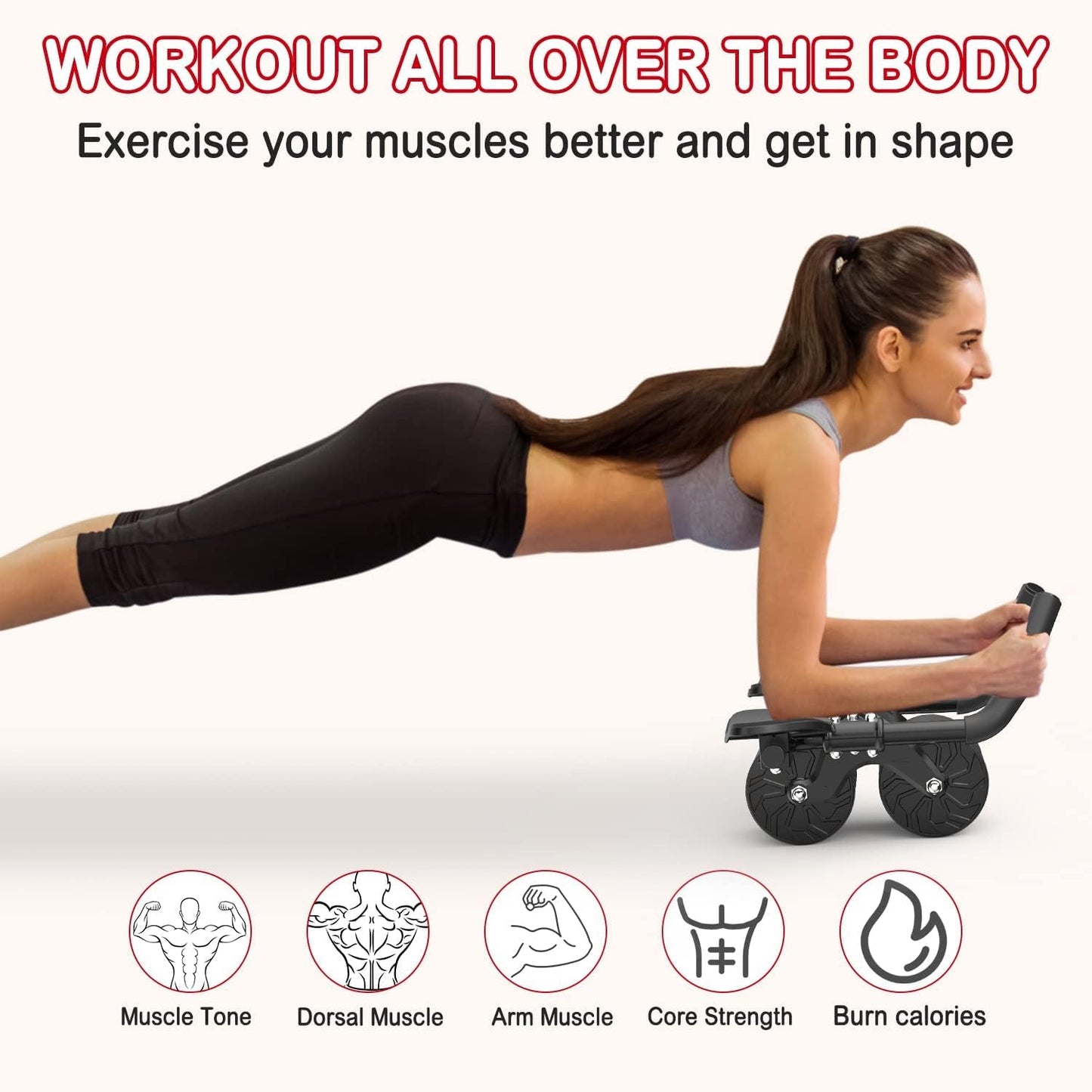 Ab Roller Wheel Dual-Wheel Core Trainer with Knee Pad - Home & Gym Workout