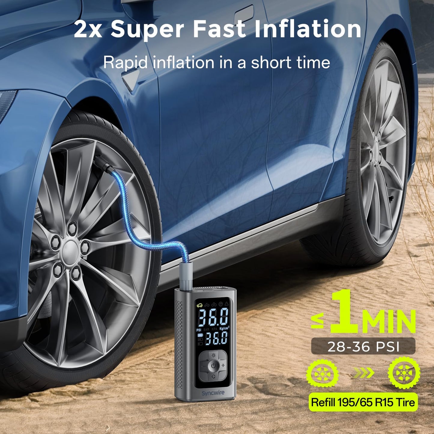 Portable Tyre Inflator 150PSI Electric Air Compressor LCD Auto Off