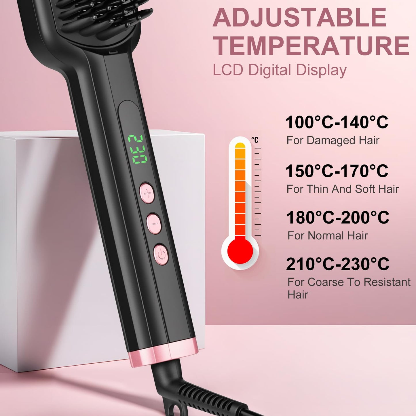 2 In 1 Ionic Hair Straightener Brush Ceramic Heating Comb Adjustable