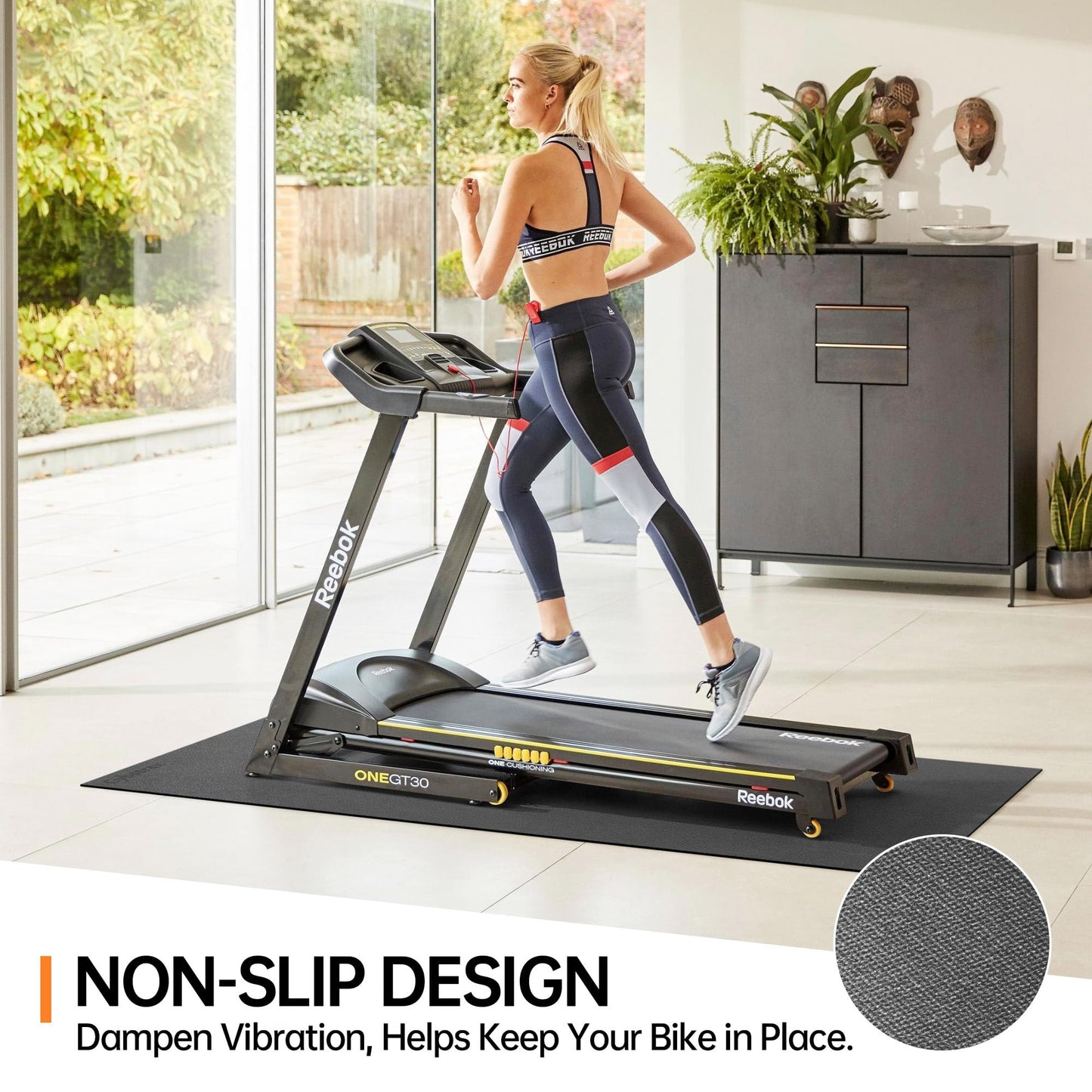 Exercise Equipment Mat Noise Reduction Waterproof Non Slip Surface Black