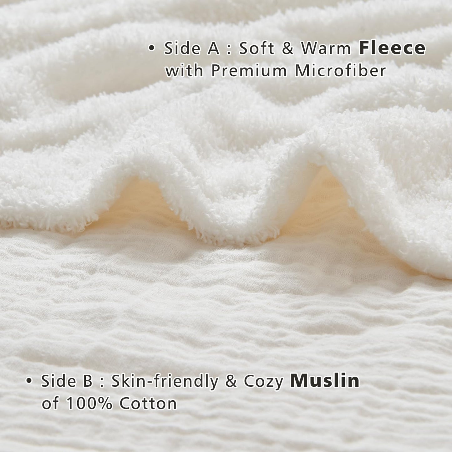 Knitted Throw Blanket Soft Lightweight Muslin Fleece Sofa Bed Cream